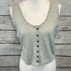 WILD FABLE Gray Cropped Thermal Ruffle Trim Tank Top-Medium